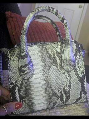 Snake-Print Top Handle Bag in Black & White